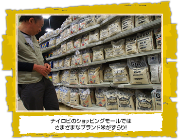 ナイロビのショッピングモールでは さまざまなブランド米がずらり!