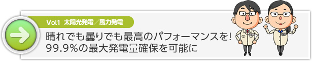 Vol1 太陽光発電／風力発電 晴れでも曇りでも最高のパフォーマンスを！ 99.9％の最大発電量確保を可能に