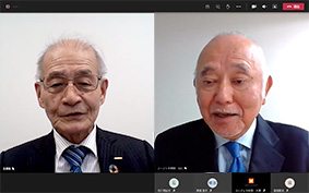 コロナ禍の中、対談はリモートで行われた。写真は対談中のキャプチャー