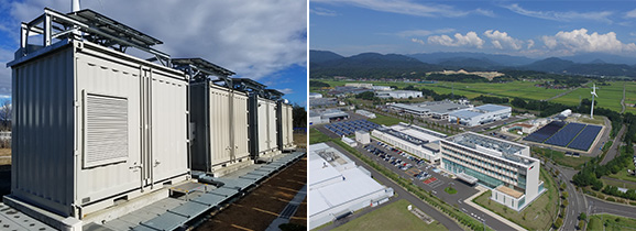 (左)産業技術総合研究所の福島再生可能エネルギー研究所で実証実験を行った(右)コージェネを組み込んだ建物付帯型の水素エネルギー利用システム