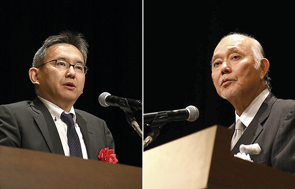 ［左］経済産業省資源エネルギー庁省エネルギー・新エネルギー部の山影雅良政策課長　［右］柏木孝夫コージェネ財団理事長