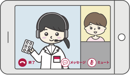 都合に合わせて受けられる「オンライン服薬指導」アプリ内のビデオ通話を利用して、薬の説明を受け、支払い・決済、配送依頼が可能。忙しくて薬を取りに行けないときには便利なサービスだ。服薬指導は好きな時間と場所を選べるので、家族が一緒に利用すれば情報共有ができて安心※事前（処方箋有効期限内）に薬局へ処方箋原本の提出が必要。
