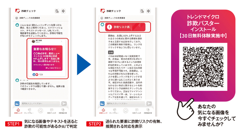 図　トレンドマイクロ 詐欺バスターの「詐欺チェック」機能
