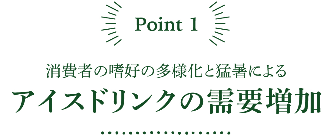 消費者の嗜好の多様化と猛暑によるアイスドリンクの需要増加