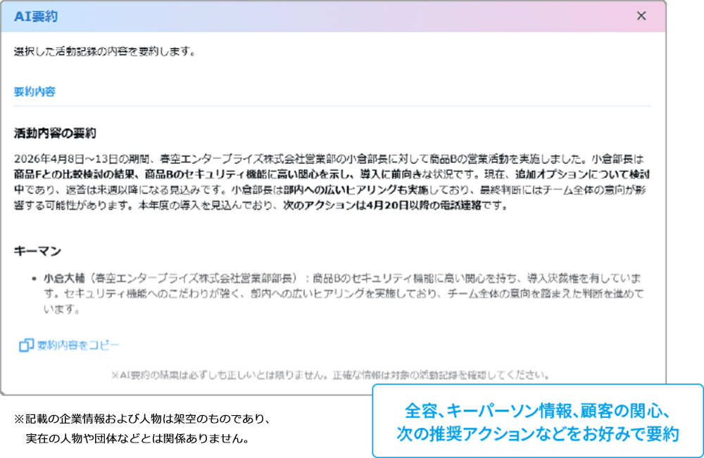 図3 営業履歴をAIで要約・分析が可能