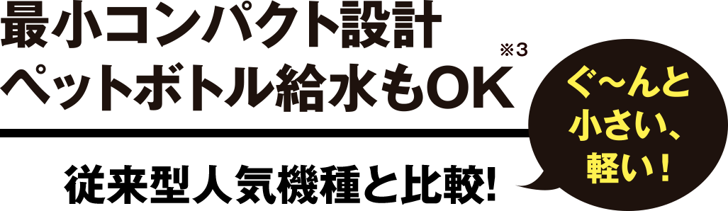最小コンパクト設計ペットボトル給水もOK