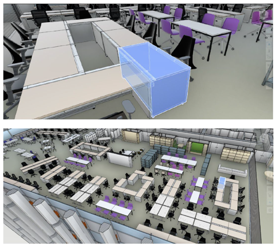 図2　什器・備品を配置した「Facility Data hub」の3Dモデル
